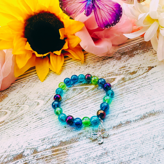 Blue Green Glass Bead Bracelet